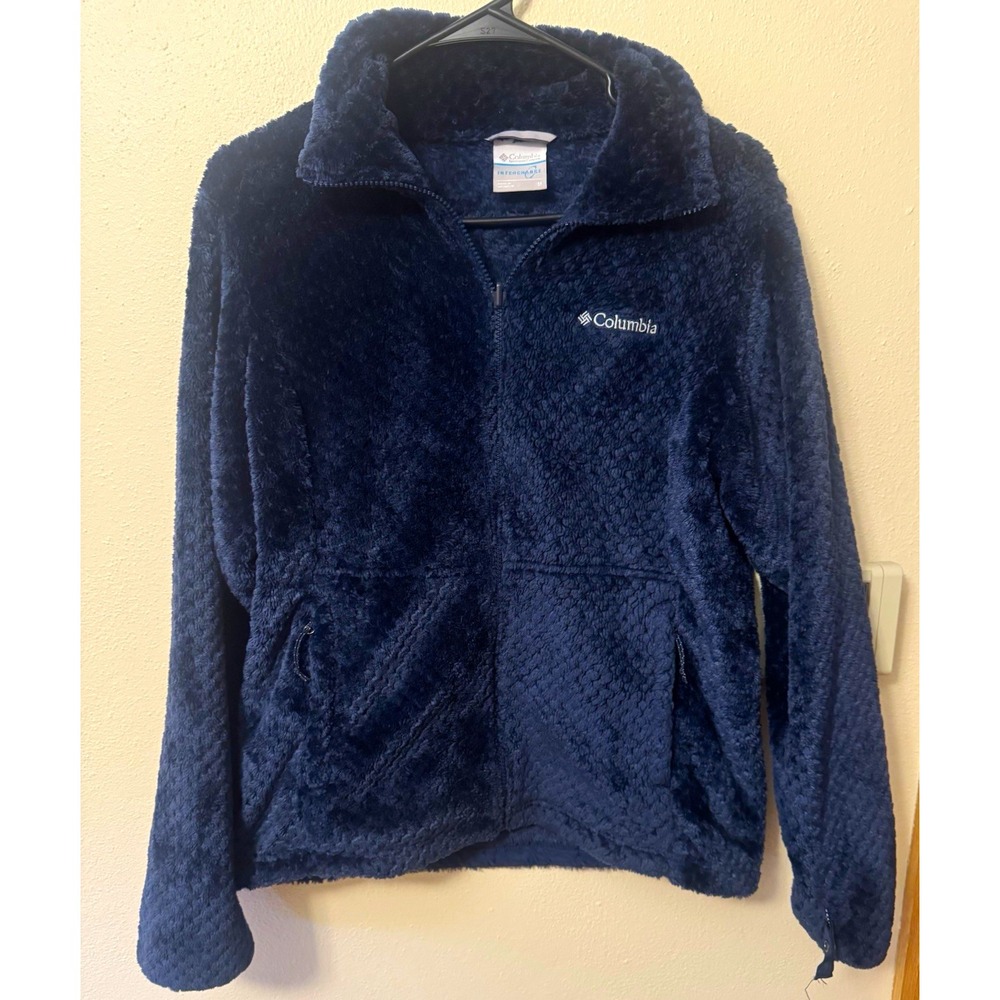 Columbia Navy Blue Fuzzy Sherpa Fleece Full Zip Jacket Size Medium